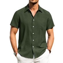 Mens Shirts Short Sleeve Button Down Shirts-Army Green XL