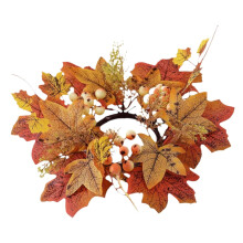 A Rtificial Maple Leaves Wreath Ring Fall Candle Ring Wreaths Thanksgiving Candle Ring Holder For Bar Home Party (1PCS)