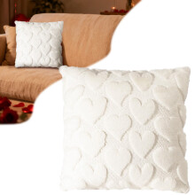 Witte winterkussenhoes met hartjesmotief van imitatiebont, 18x18 inch.
