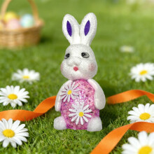Easter Bunny Decor with Artificial Flowers – Spring Table Centerpiece, Mantel Shelf Decor, Cute Party Decoration