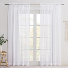 -Window Sheer Curtains 84 inches Long, Rod Pocket Soft Voile Sheer Window Treatment Drapes for Living Room/Bedroom, 2 Panels, White, 60" Wide
