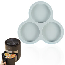 Silicone Egg Cups for Air Fryer, 3 Cavity Cupcake Baking Tray, Round Fryer Silicone Baking Molds for Microwave 0Ven Small Cakes and Pies, Grey