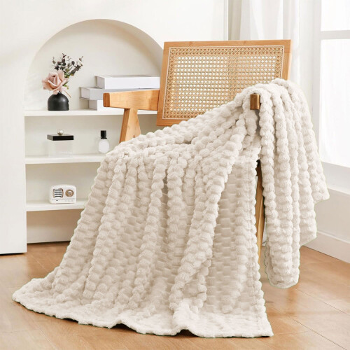 AuroraX Beige Flannel Throw Blanket 127x152cm