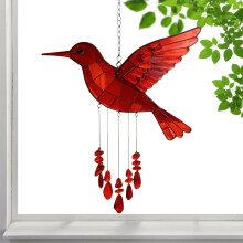 Hummingbird Wind Chimes for Outside – 2D Acrylic Red Spinners, Garden/Yard/Patio/Porch Decor, Compatible with Outdoor Use