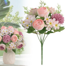 Realistic Chrysanthemum & Rose Artificial Bouquet for Home, Table, Mantel – No Water Needed