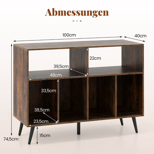 Turntable Stand with Vinyl Storage, Rustic Brown 1