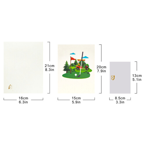 Dynamic 3D Golf Cart Scene Popup Card with Envelope Handcrafted 2