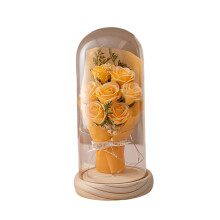 Preserved Rose Bouquet in Glass Dome – 8.46x4.33", Yellow, Romantic Valentine’s/Christmas Gift & Desktop Decor