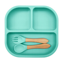 Toddler Plates with Dividers – 3-Compartment Deep-Walled Kids Plates + Fork & Spoon Set – Dishwasher & Microwave Safe