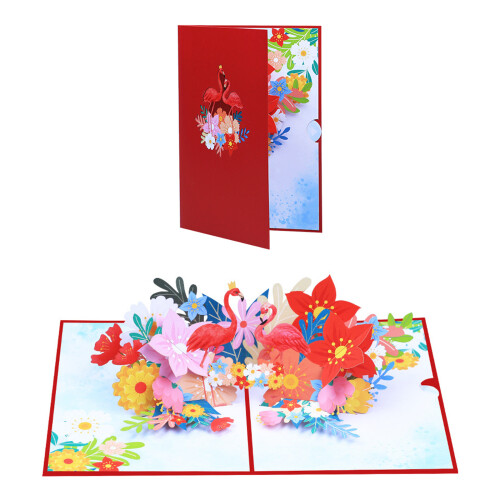 Flamingo-Popup-Grußkarten mit Blumenmotiv (2er-Pack)