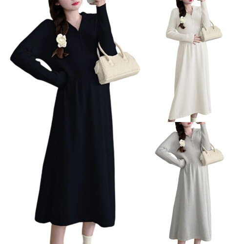 Comfortable Maternity Knit Dress with Soft Polyester-Black M 2
