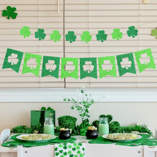 Multipurpose Paper Pennant With Clovers Pattern Handmade 1