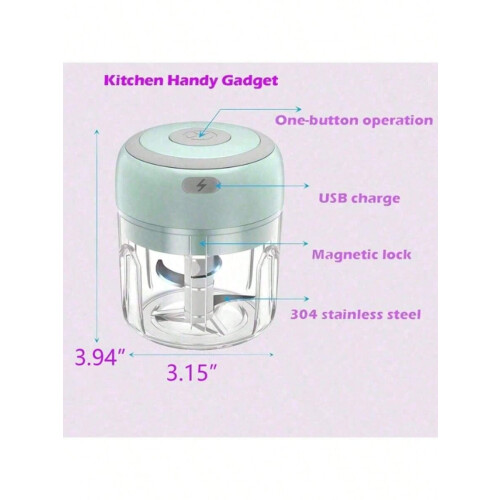 Mini Wireless Electric Garlic Grinder, 3-Blade Chopper & Puree Compactor – Compatible with Kitchen Use 1