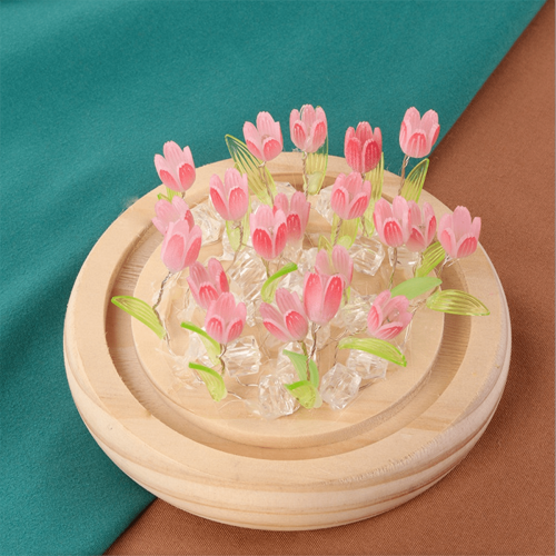 Artificial Tulip Flower Night Light Ornaments DIY Bedside Lamp,Pink 1