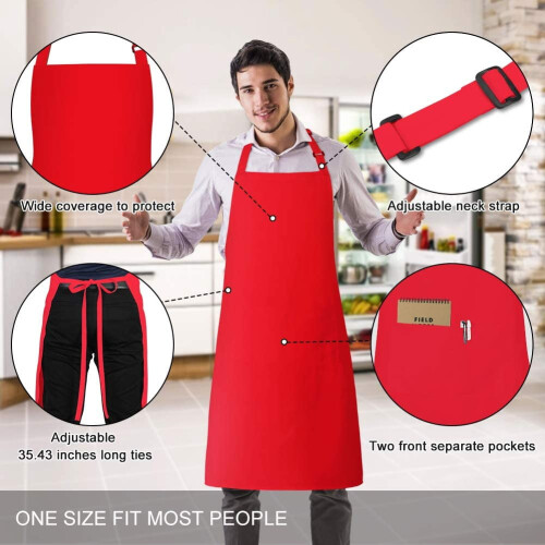 2er-Pack verstellbare Kochschürzen mit Taschen, Rot 1