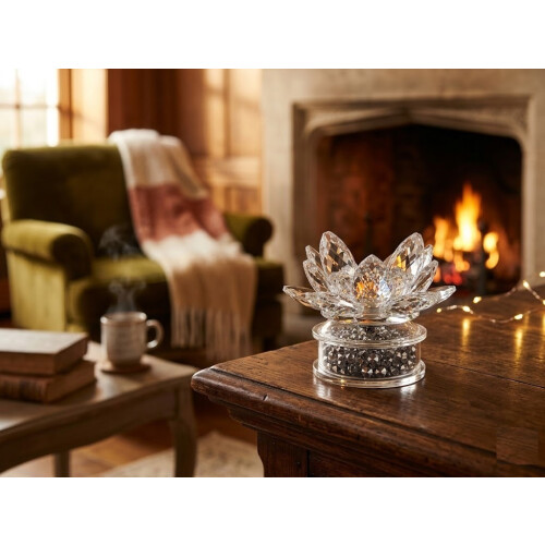 Silver Lotus Tealight Holder Crystal 11cm 1