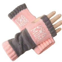 Fashionable Acrylic Gloves Splicing Knitted Glove-pink letter