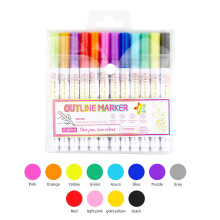 Colorful Outline Pen Metallic Highlighter-White 12 colors