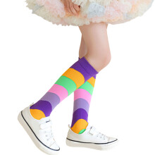 Kids Long Socks Vibrant Rainbow Stripes Comfortable-Purple