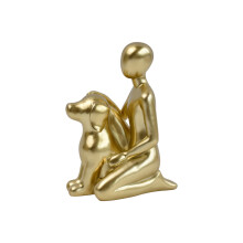 Artistic Resin Human and Dog Sculpture for Home-Gold BY25090