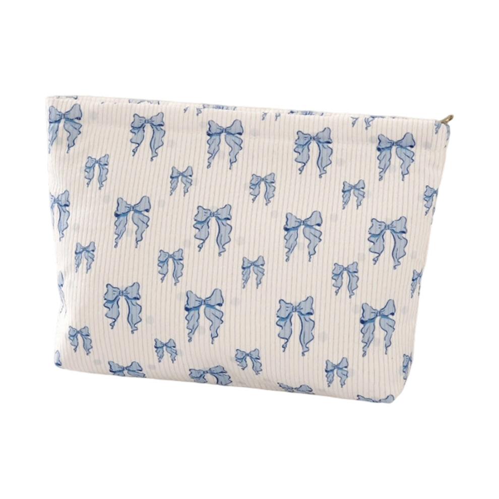 Practical Wrinkles Resistant Corduroy Cosmetic Bag-blue bow