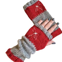Fashionable Acrylic Gloves Splicing Knitted Glove with-Red DF