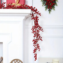 Red Berry Christmas Garland - 76in Artificial Berry Vine Holiday Mantle Decor Tree Wreath Accent Fireplace Swag Festive Party Decor(Red-L)