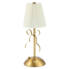 Pleated USB Bedside Lamp - Shade Creative Lamp with Bow - Base 3 Colors Atmosphere Plastic Light for Bedroom Restaurant Camping (White)