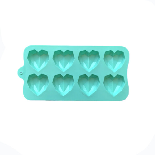 Molde de silicone em formato de coração com 8 cavidades, 20,2 x 10,2 cm (7,95 x 4 polegadas), verde.