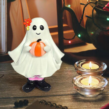Vaaleanpunainen kummitushahmo hartsista Halloween-koriste 9,9 cm x 13,5 cm