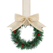 5.2" Mini Christmas Wreath for Cabinets, Windows & Doors – Red Bow, Berries, Cedar, Farmhouse Holiday Decor, Compatible with Front Door, Wall,
