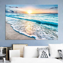 7.8"x11.8" Beach Sunset Canvas Art – Ocean Waves Nature Wall Decor for Living Room, Bedroom, Office (1 Pc)