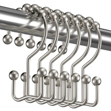 12 Rustproof Double Shower Curtain Hooks, Decorative Dual-Sided for Curtain & Liner, Compatible with Standard Shower Rods