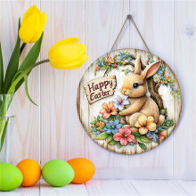 1PC 8" Spring Easter Rabbit Wood Door Hanger – Welcome Sign for Porch, Farmhouse Decor, Indoor/Outdoor Use, Compatible with Easter Themes