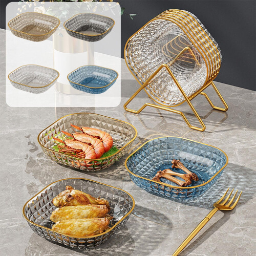 Bandeja retangular transparente de plástico para servir, 14,5 x 14,5 cm