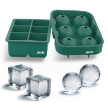 Whiskey Ice Cube Trays with Lids, Silicone Molds for Large 2 Inch Cubes and Spheres, Cocktail Bourbon Drink Chillers, Set of 2, Green