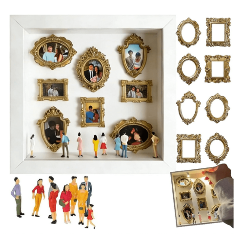 DIY Mini Museum Shadow Box Kit with Gold Frames & Figurines