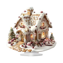 2D Acrylic Teapot-Shaped Christmas House Ornament with Base – Compatible with Holiday Tabletop Decor