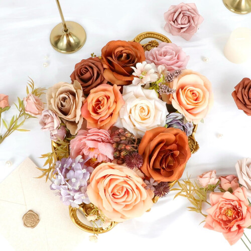 Blue and Pink Artificial Flower Set with Wired Stems 1