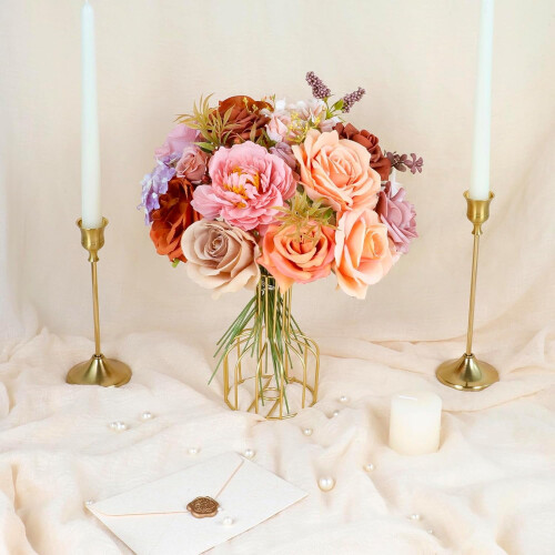 Blue and Pink Artificial Flower Set with Wired Stems 2
