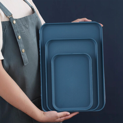 Tray Set Serving Platters - Rectangular Plastic Trays, Versatile Kitchen Organizer for Snacks and Tea Cups, Easy-Clean Dining Accessories 1