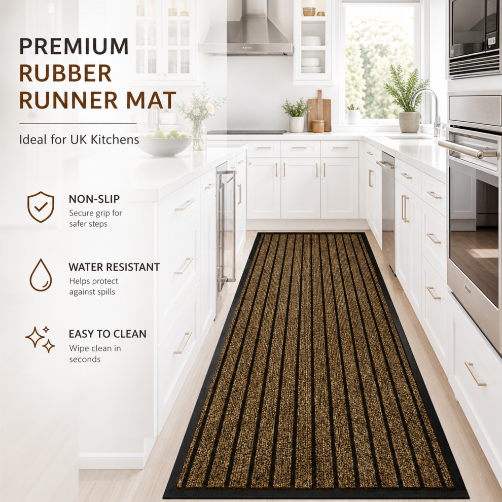 Aspire Homeware (80 X 300 Cm) Heavy Duty Rubber Mat Doormats Runner Brown Rugs