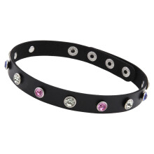 Collier en cuir PU orné de fausses pierres précieuses-Noir
