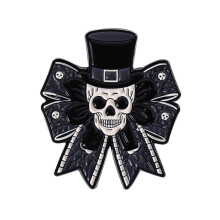 Broche squelette en émail avec nœud papillon, bijoux-QHXZ4637