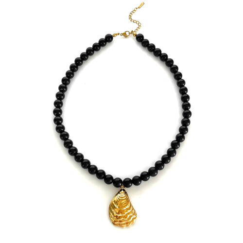Collier pendentif pétoncles en perles réglable, Design-Noir
