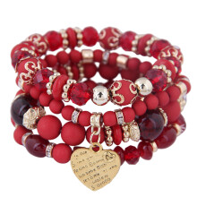 Bracelet extensible élastique multicouche bohème avec-Rouge
