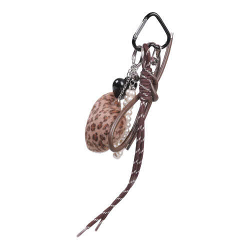 Artificial Leather Heart Bag Accessory Leopard Print Key-Khaki