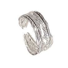 Open Designs Feather Styles Rings Adjustable Sizes Silver-A