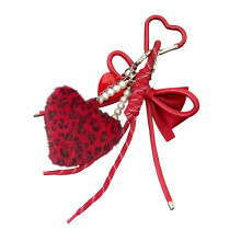 Stijlvolle luipaardprint pluche sleutelhanger versierd met-Rood
