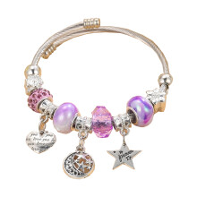 Skin Friendly Beaded Cuff Jewelry With Titaniums Steel-Purple
